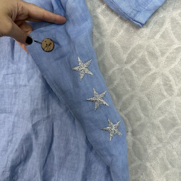 Couleur Lin Linen Midi Dress 10/12 Large IT46 Blue Asymmetrical Lagenlook Artsy - Picture 2 of 9